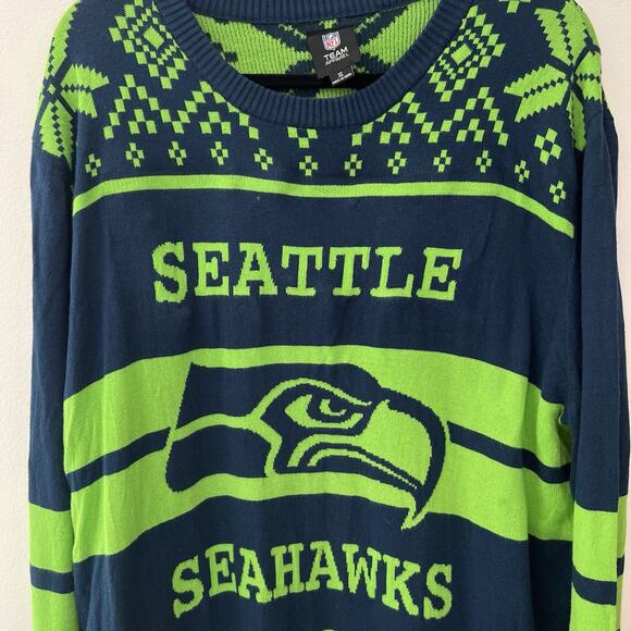 NFL Team Apparel men’s Seattle Seahawks Navy Neon Green‎ Light Up Sweater Sz XL - Picture 10 of 10